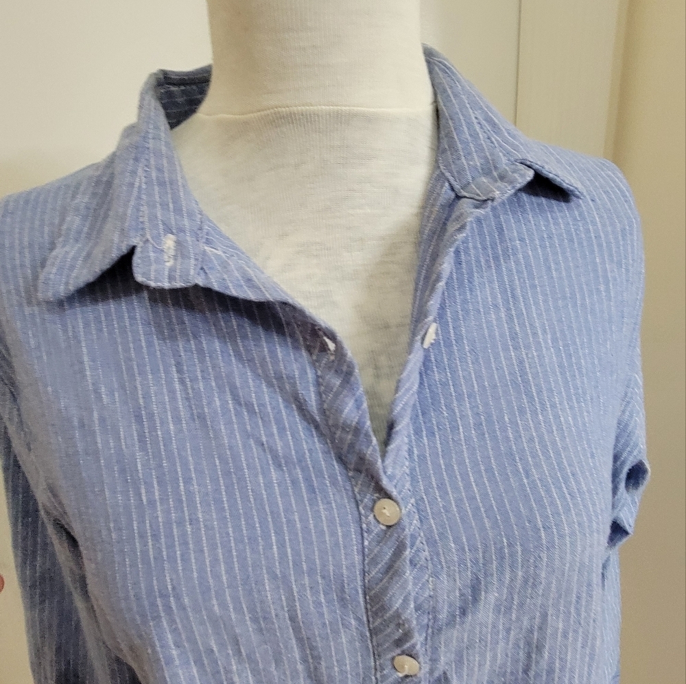 Love Notes Collared Stripes Button Down Peplum To… - image 7